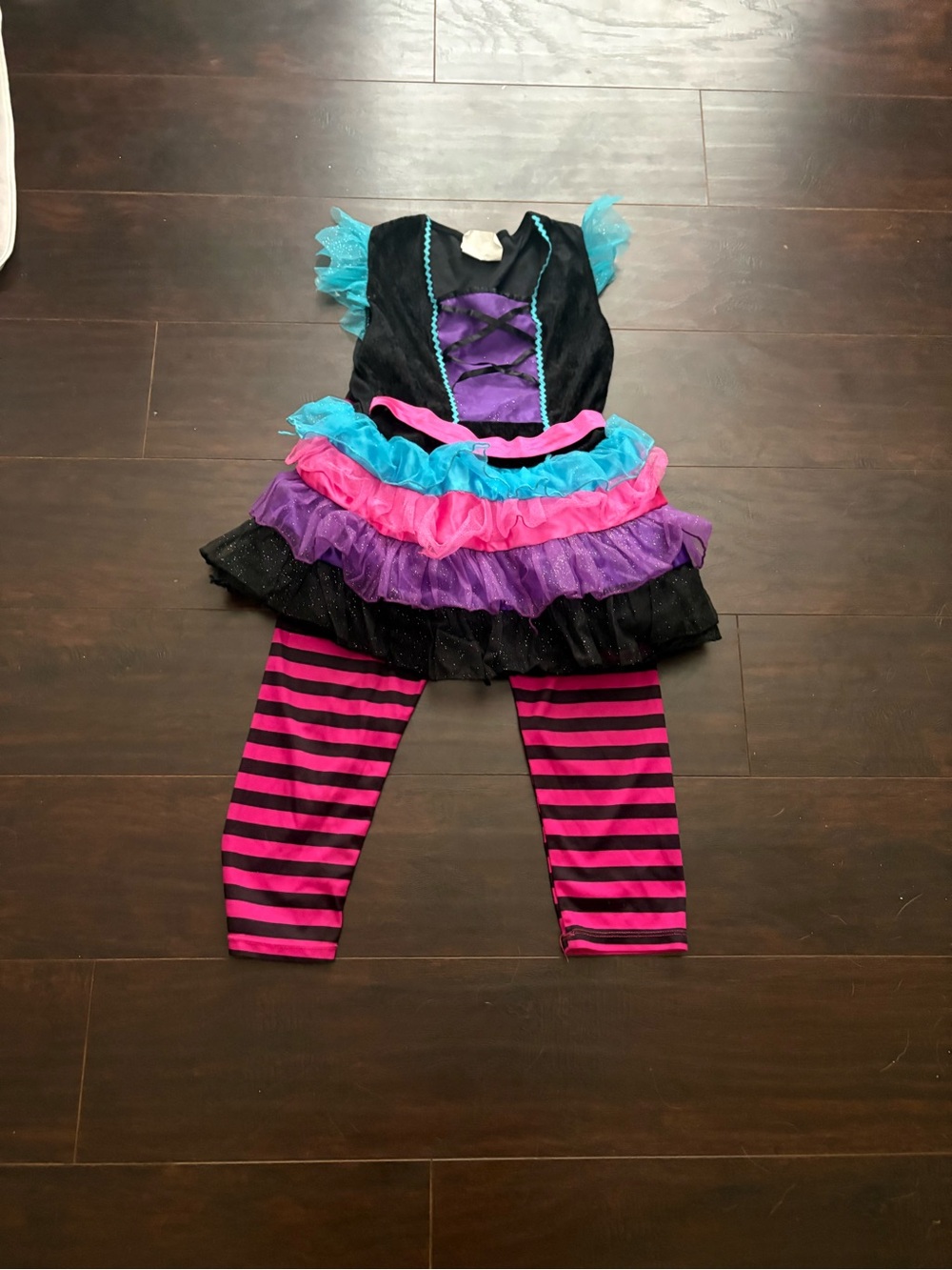 Girls Colorful Witch Halloween Costume Tutu Dress Striped Leggings